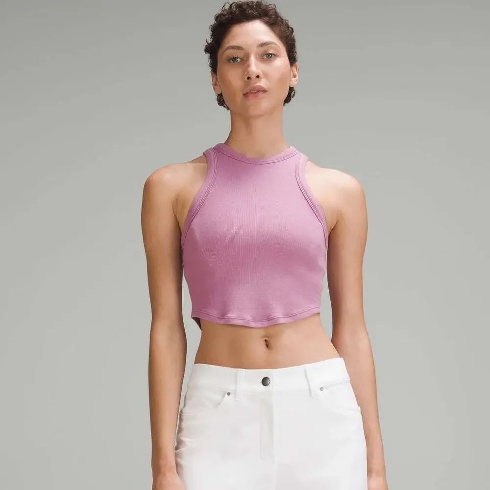 Lululemon Hold Tight Cropped Ribbed‎ Tank Top in Velvet Dust-pink Size 10